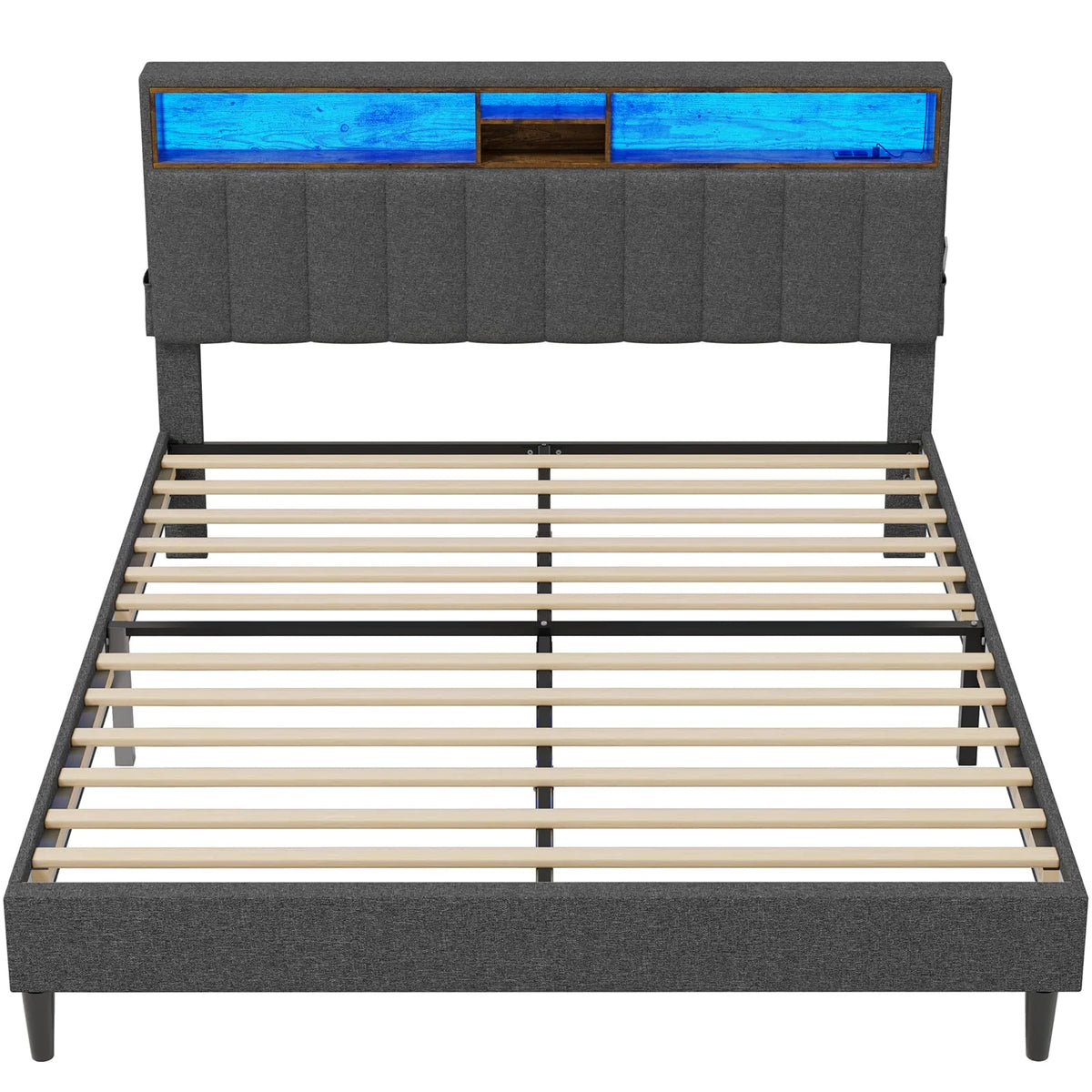 Queen Size LED Bed Frame with Outlet and USB Ports D1167