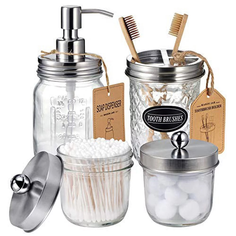 4 Pack Mason Jar Bathroom Accessories Set H637