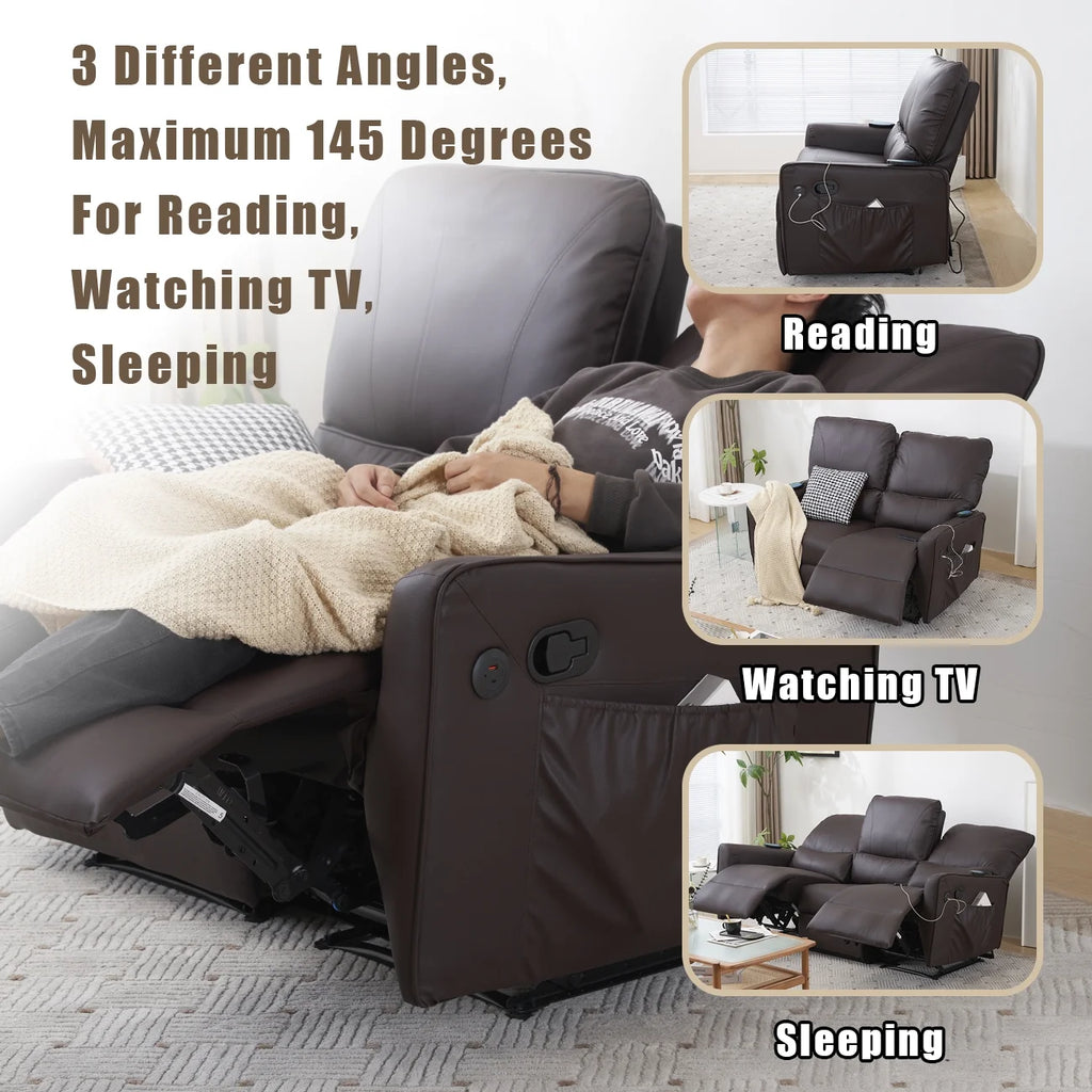 Brown 3 Seater Power Recliner with Massage and Heat I3282