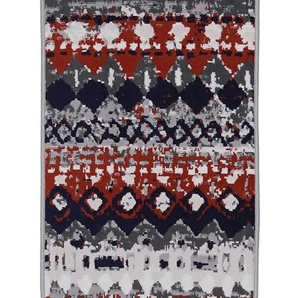 Light Grey Geometric Pattern Runner Rug H1809