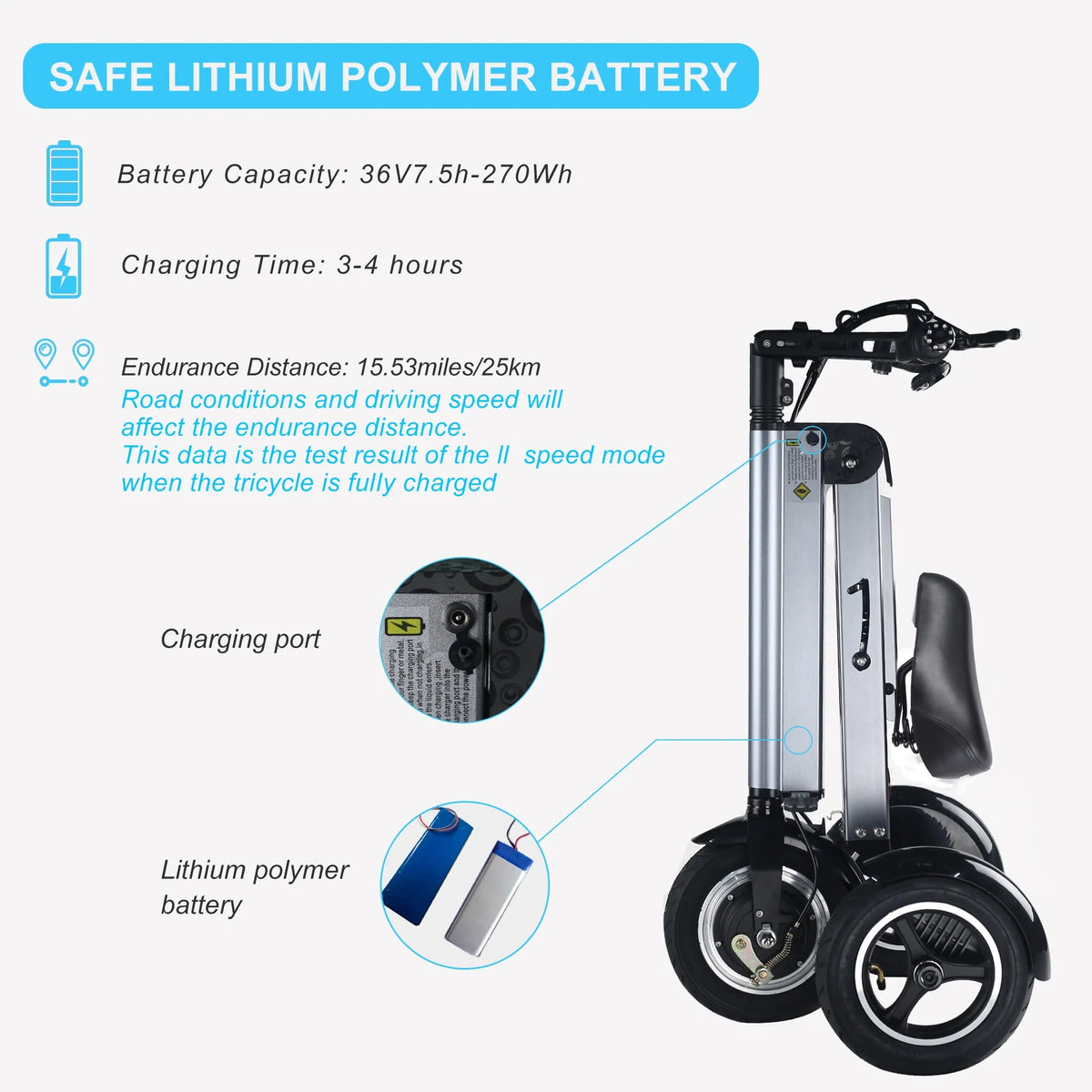 Foldable 3 Wheel Electric Scooter with LED Display Y977