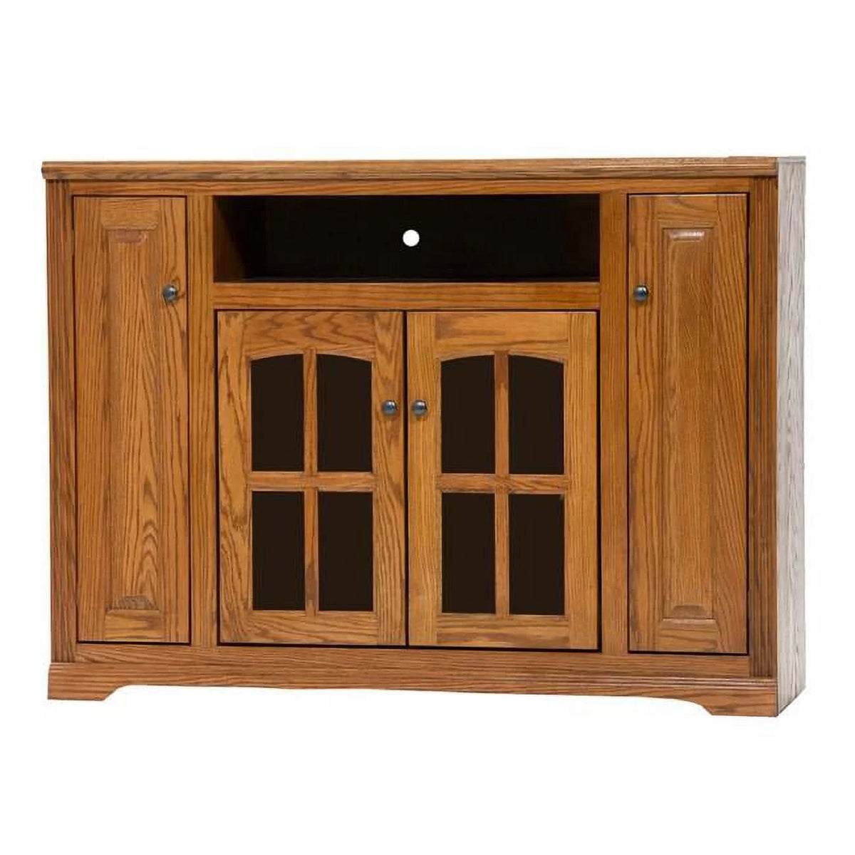Oak Tall TV Stand with 2 Glass Panel Doors M892