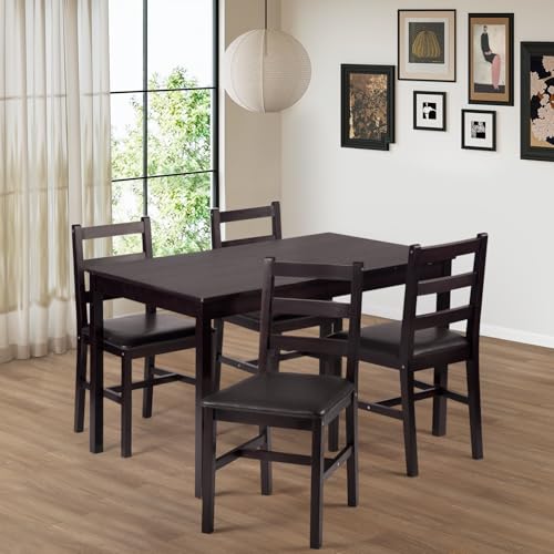 5-Piece Solid Wood Dining Table Set for 4 Brown K6439