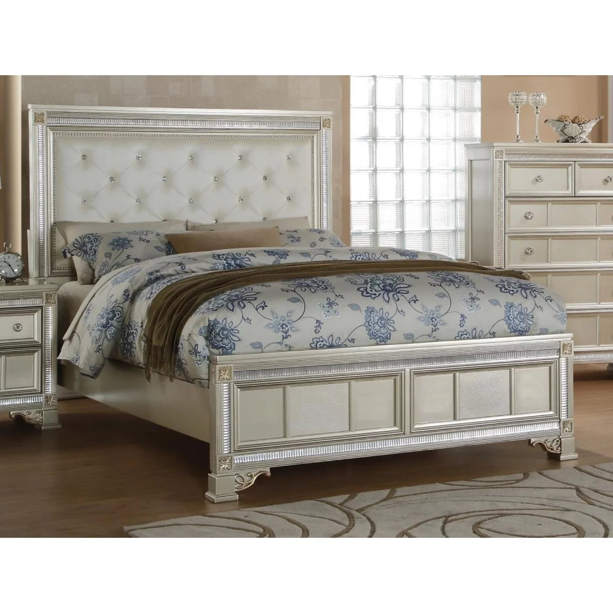 King Bed with Faux Leather Headboard N2935