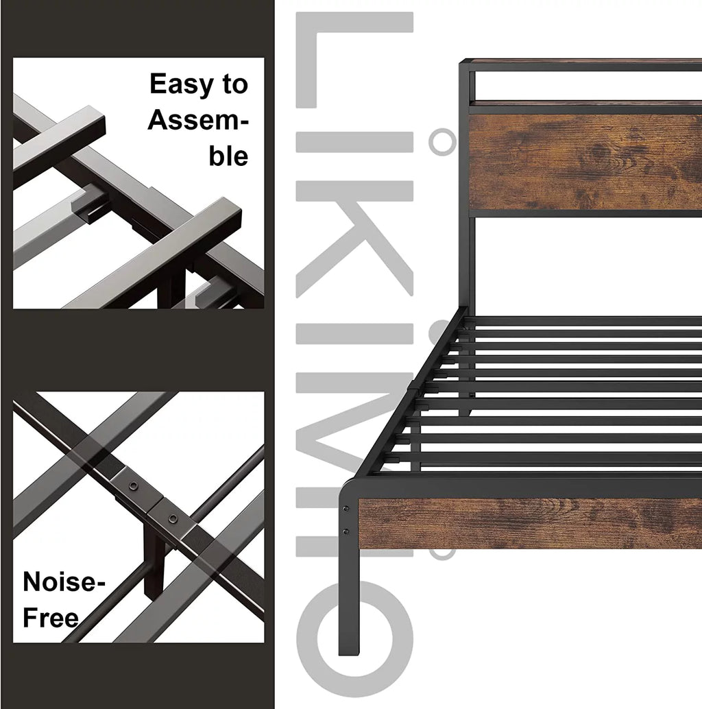 Queen Bed Frame with Industrial Headboard T535