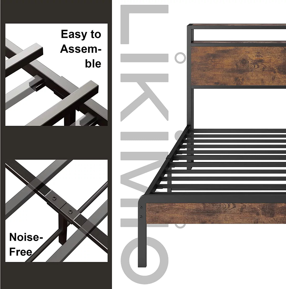Queen Bed Frame with Industrial Headboard T535