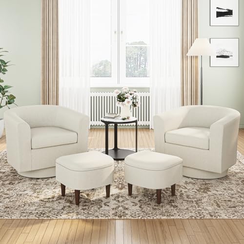Beige Upholstered Swivel Accent Chair with Ottoman Y917