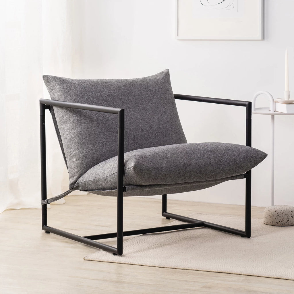 Oatmeal Metal Framed Sling Accent Chair N472579