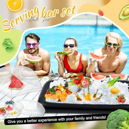 128 Pcs Inflatable Cooler with 2 Serving Bars, Food Cover, Salad Bowl, Utensils, Appetizer Tray, 100 Labels T2760