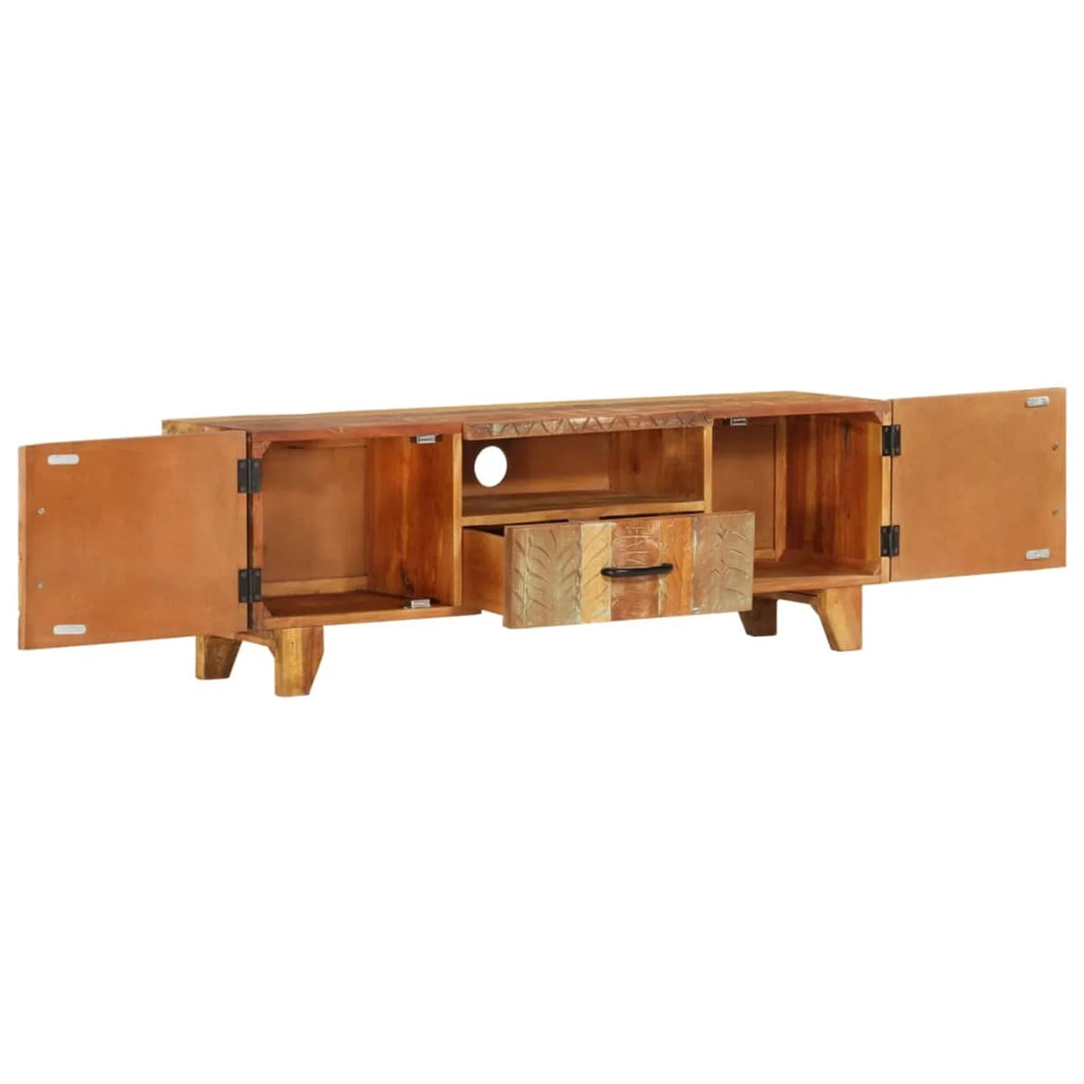 Reclaimed Wood 2 Door TV Cabinet with Storage Drawer and Shelf K977