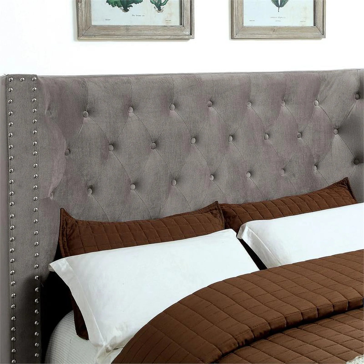 Gray Fabric Wingback California King Bed T7303