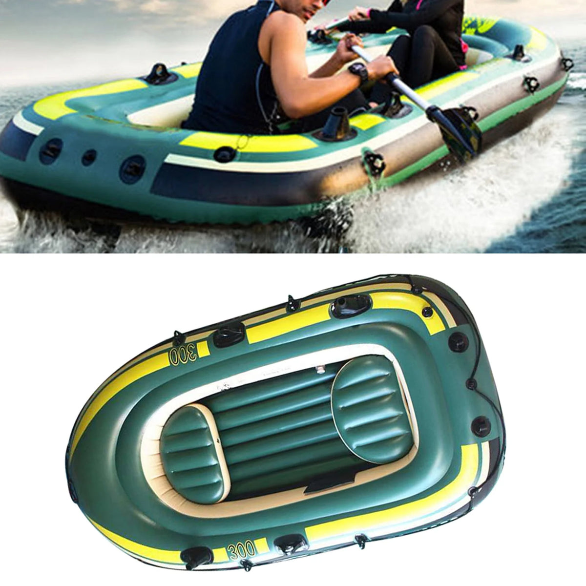 Green Pvc Three Person Inflatable Fishing Boat F5382