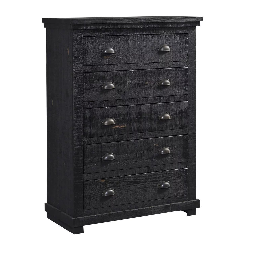 5 Drawer Wood Chest in Distressed Black B3321
