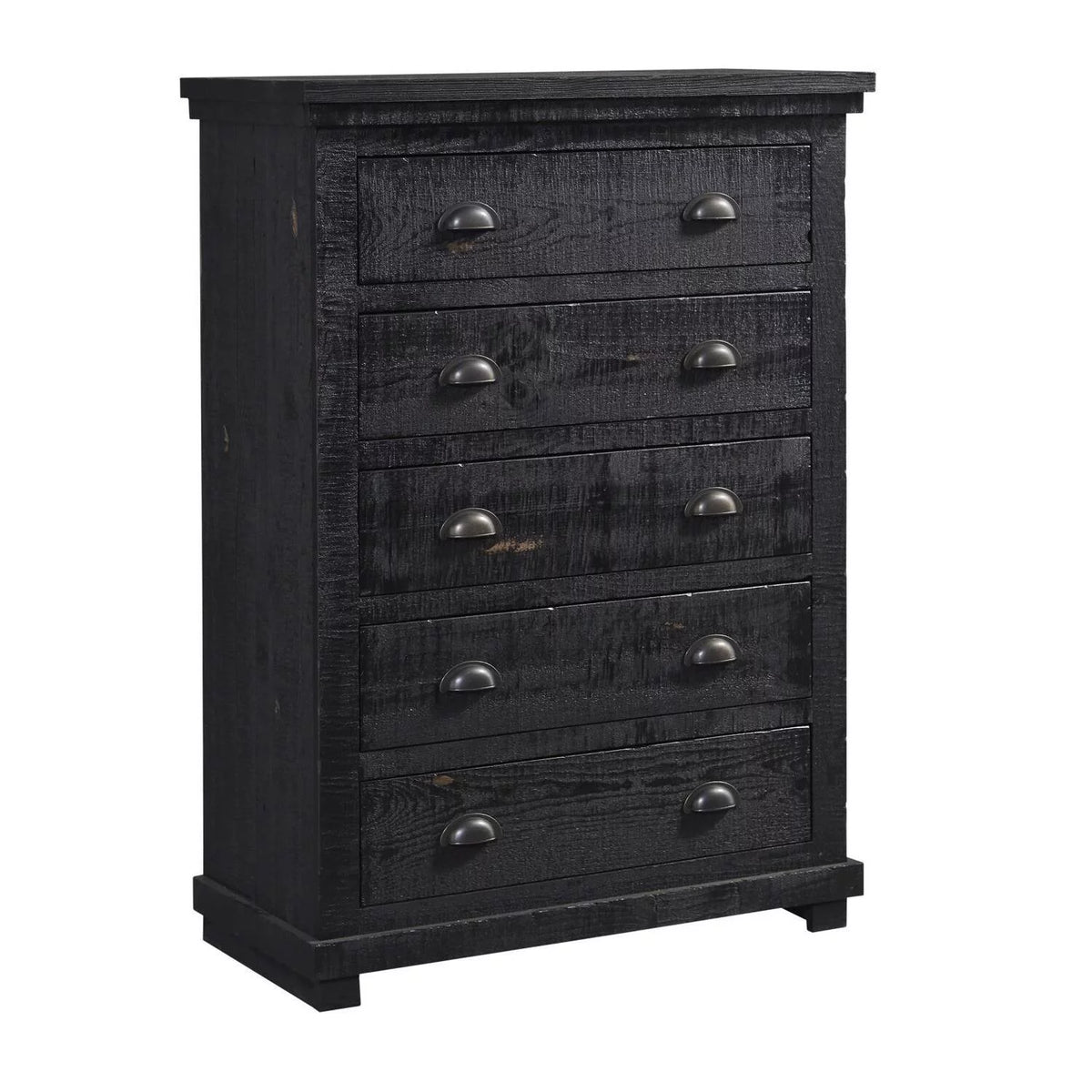 5 Drawer Wood Chest in Distressed Black B3321