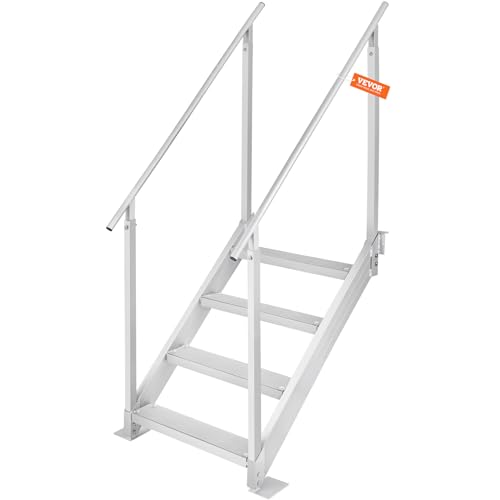 4 Steps 500lbs Adjustable Aluminum Dock Stairs with Handrails L116579