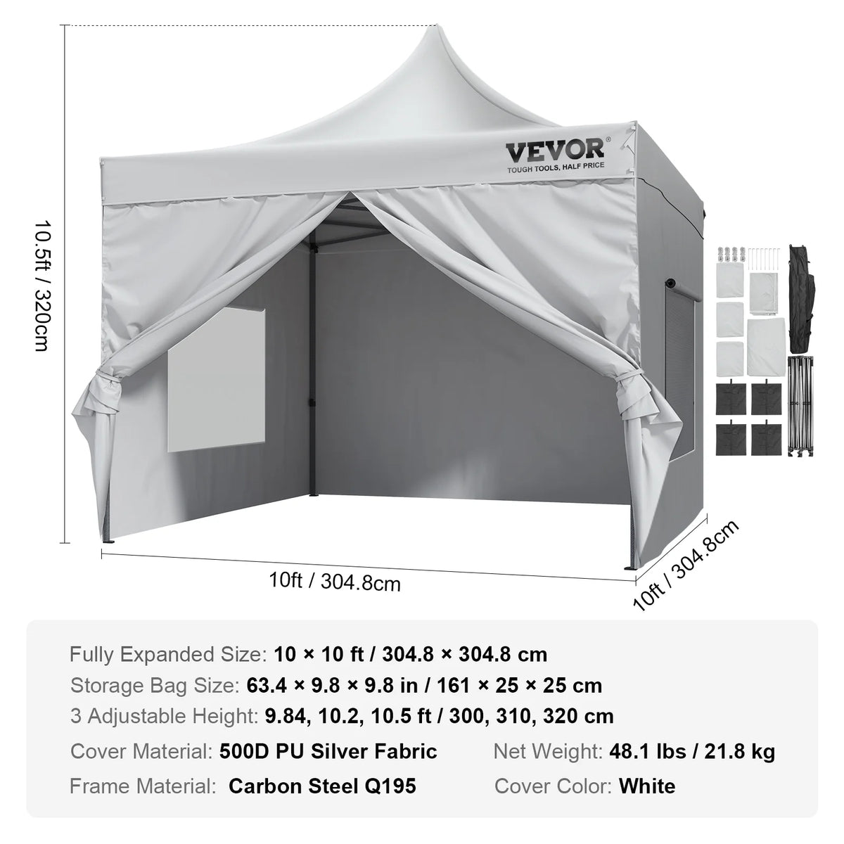10x10 FT Pop up Canopy Tent with Removable Sidewalls T58213