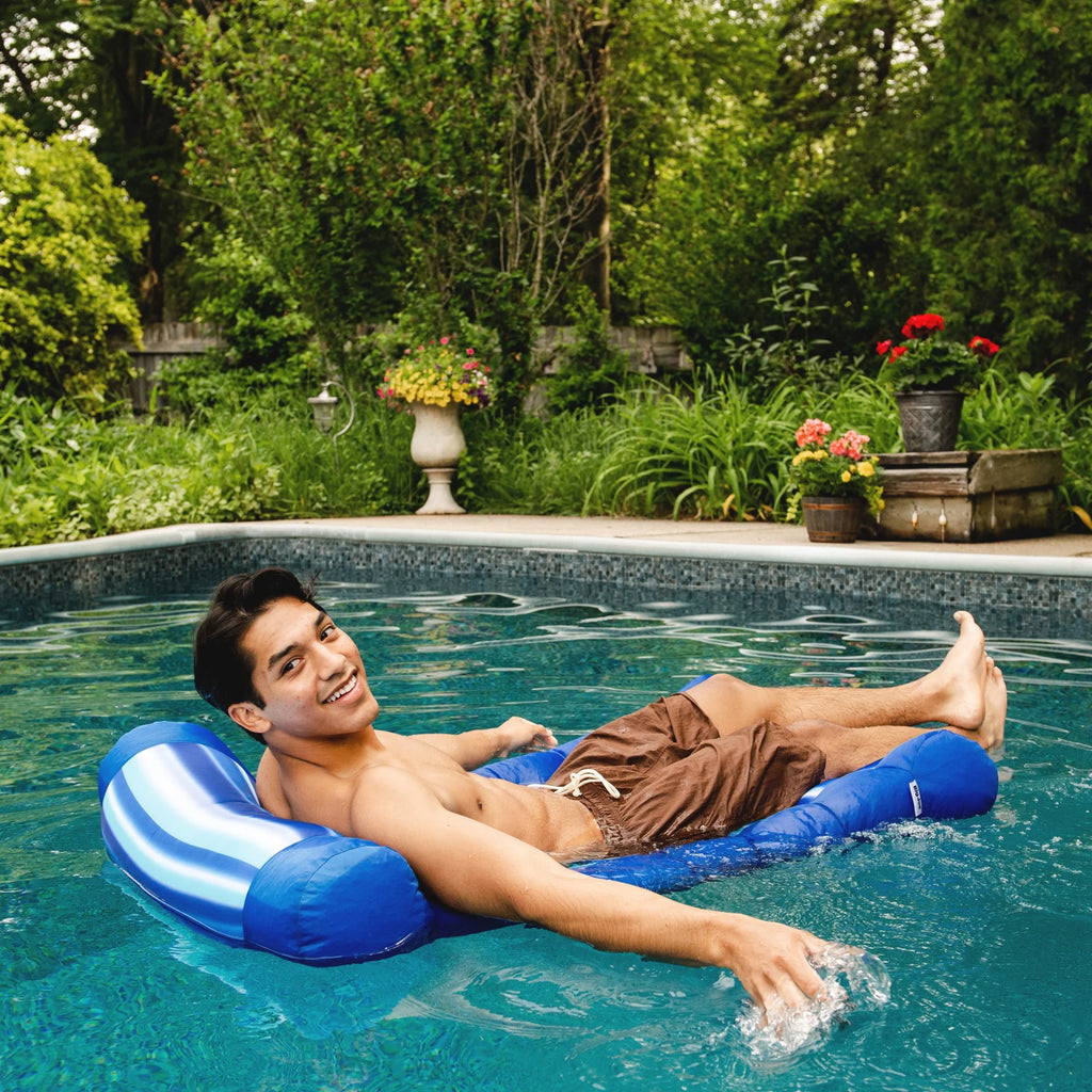 Blurred Blue Mesh Pool Lounger with Headrest B49132