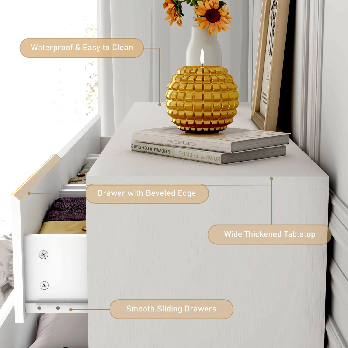 White 9 Drawer Wood Dresser with Charging Station G99946