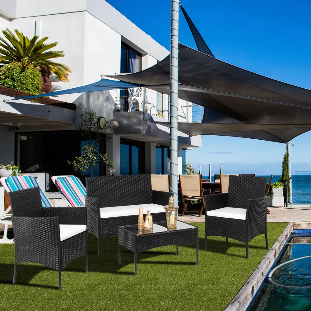 4-Piece PE Wicker Outdoor Conversation Set with Cushions S4993