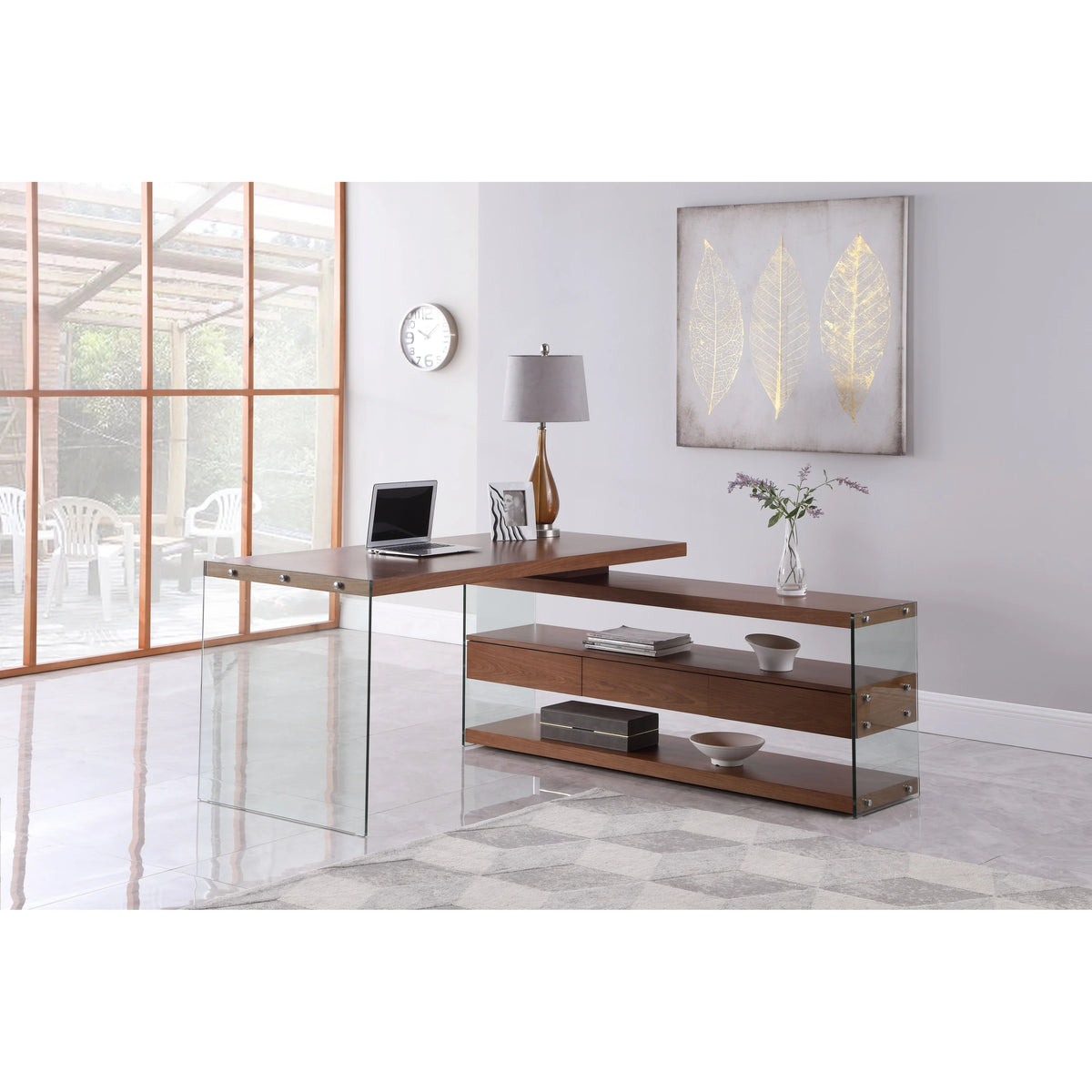 Rotatable Wooden Desk with 3 Drawers and 3 Shelves F7622