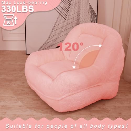 Pink Plush Bean Bag Chair with Armrests W956113