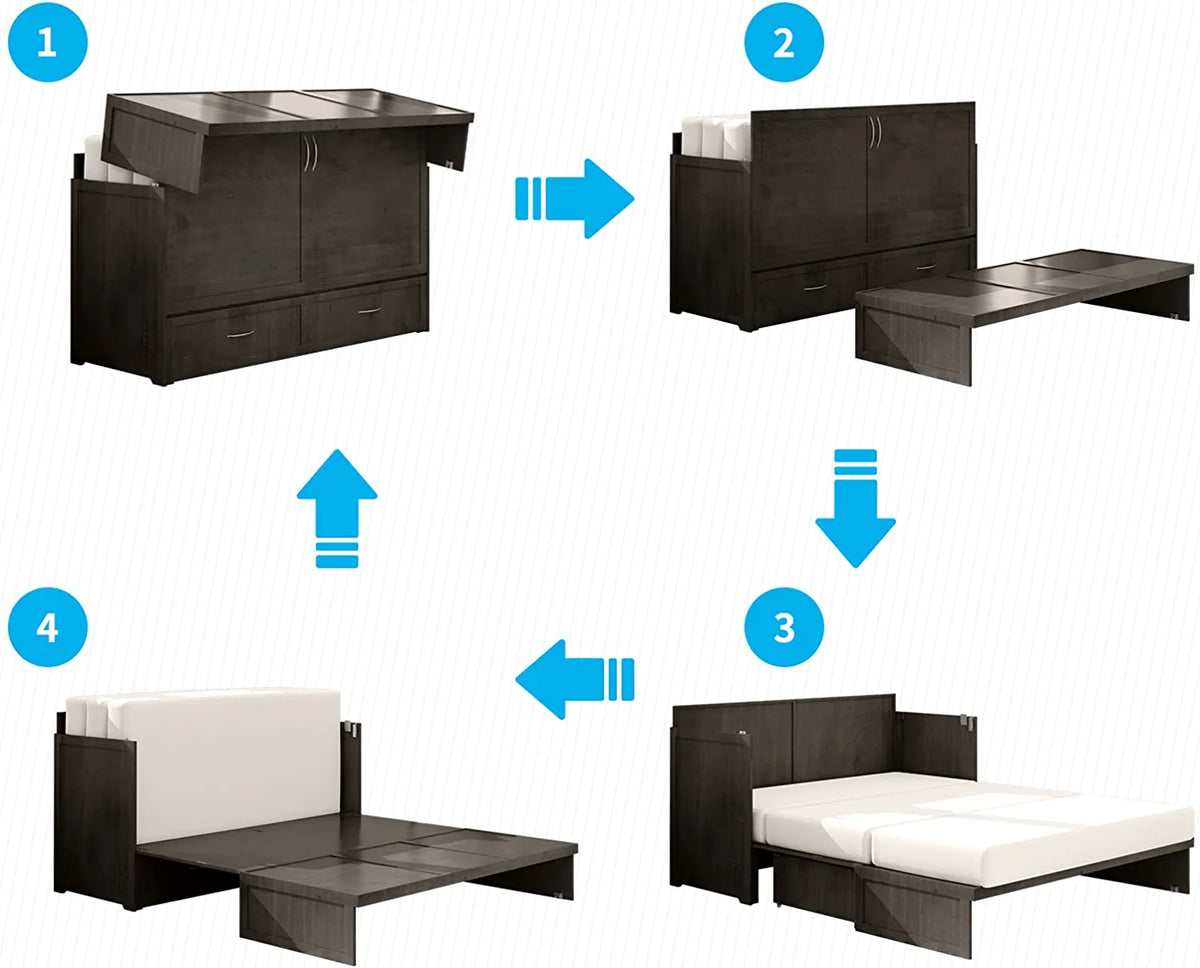Queen Size Cabinet Bed with USB Charging Station & Folding Foam Mattress I8754