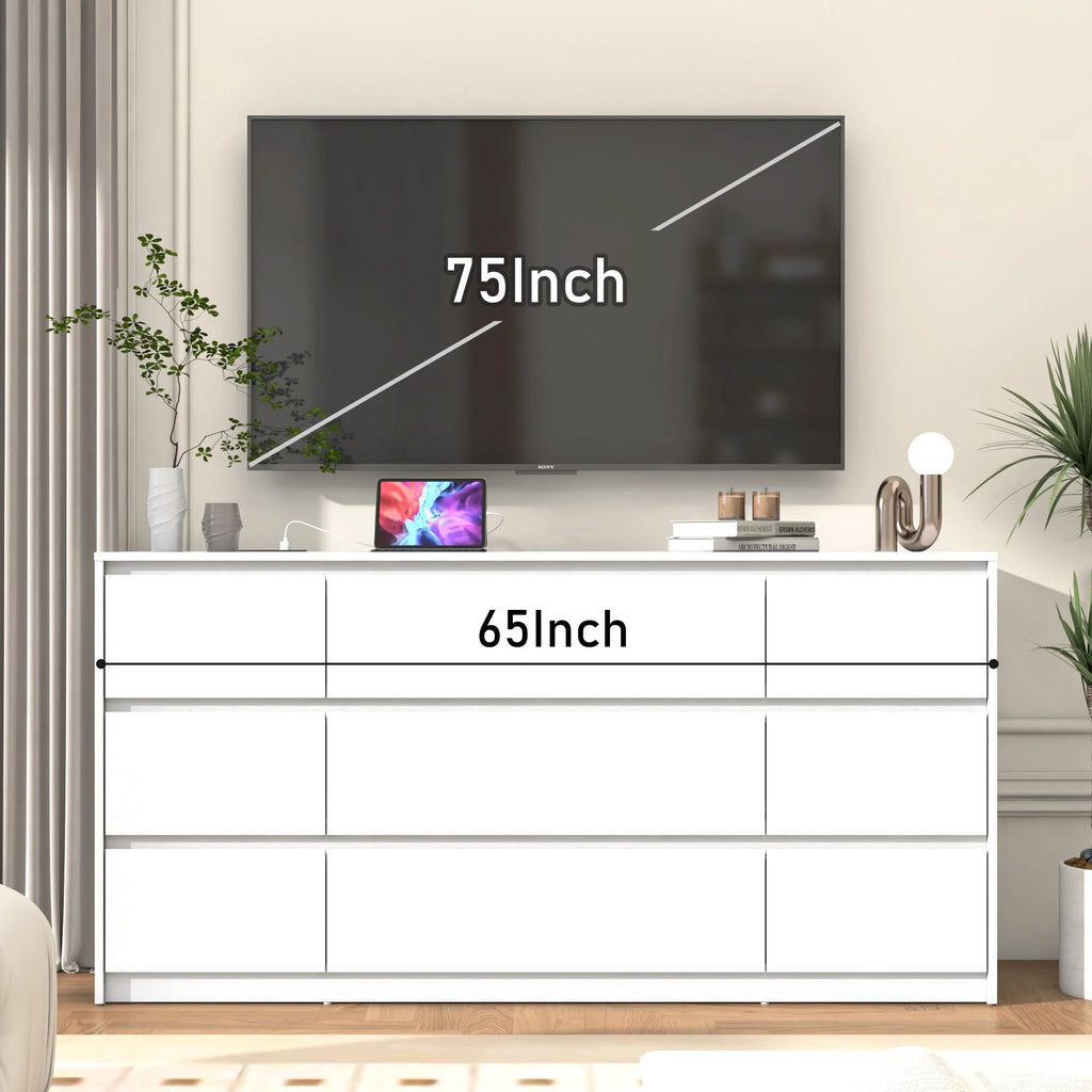 White 9 Drawer Wood Dresser with Charging Station G99946