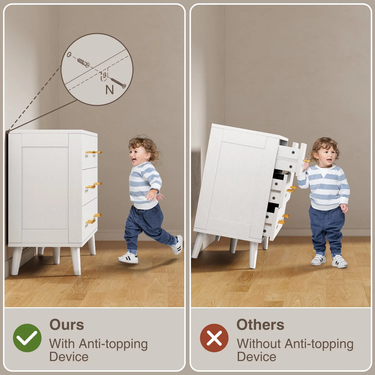 White 6 Drawer Dresser with Gold Handles A991735