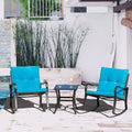 3 Pieces Bistro Set Rocking Chairs Cushion Glass Top Table Blue C70869