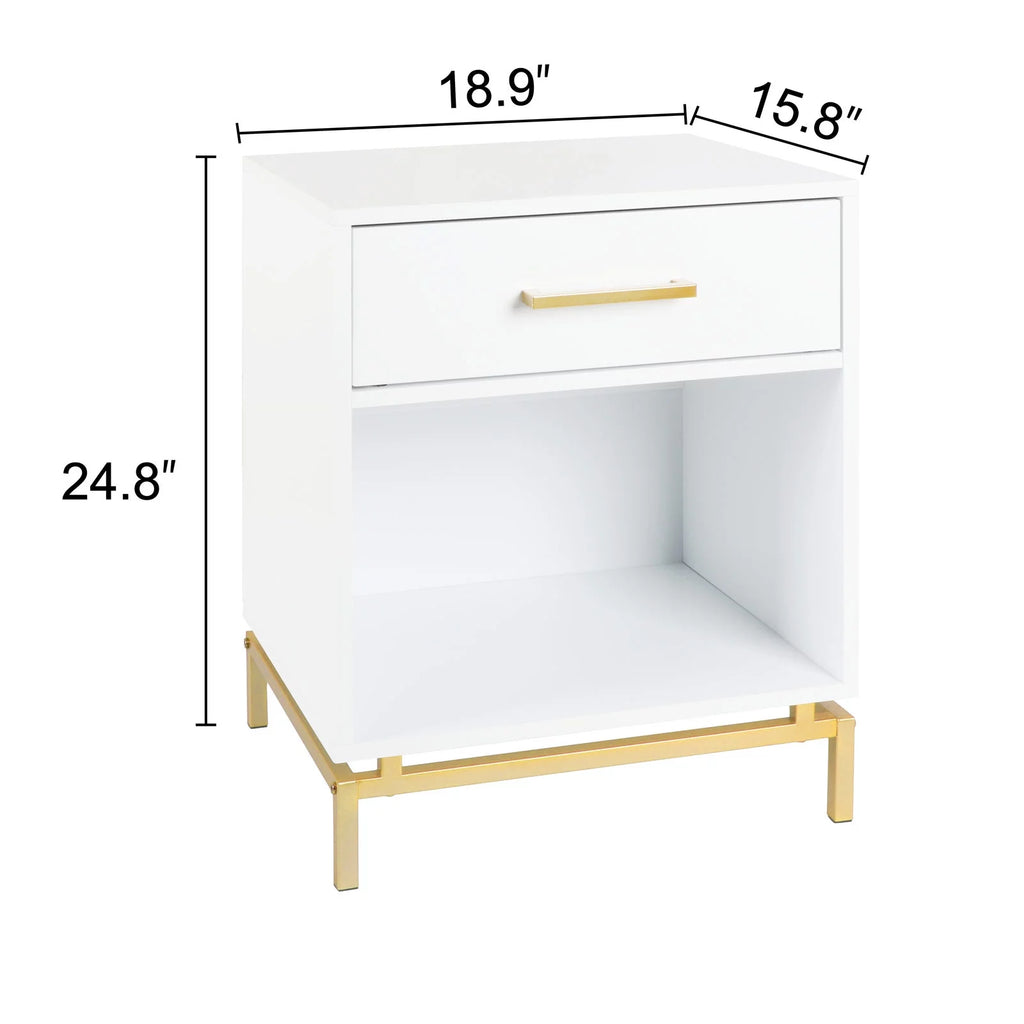 White Modern Rectangle 1-Drawer Wood Nightstand G4950