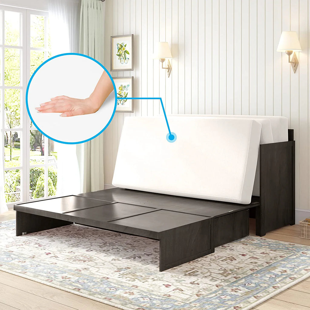 Queen Size Cabinet Bed with USB Charging Station & Folding Foam Mattress I8754