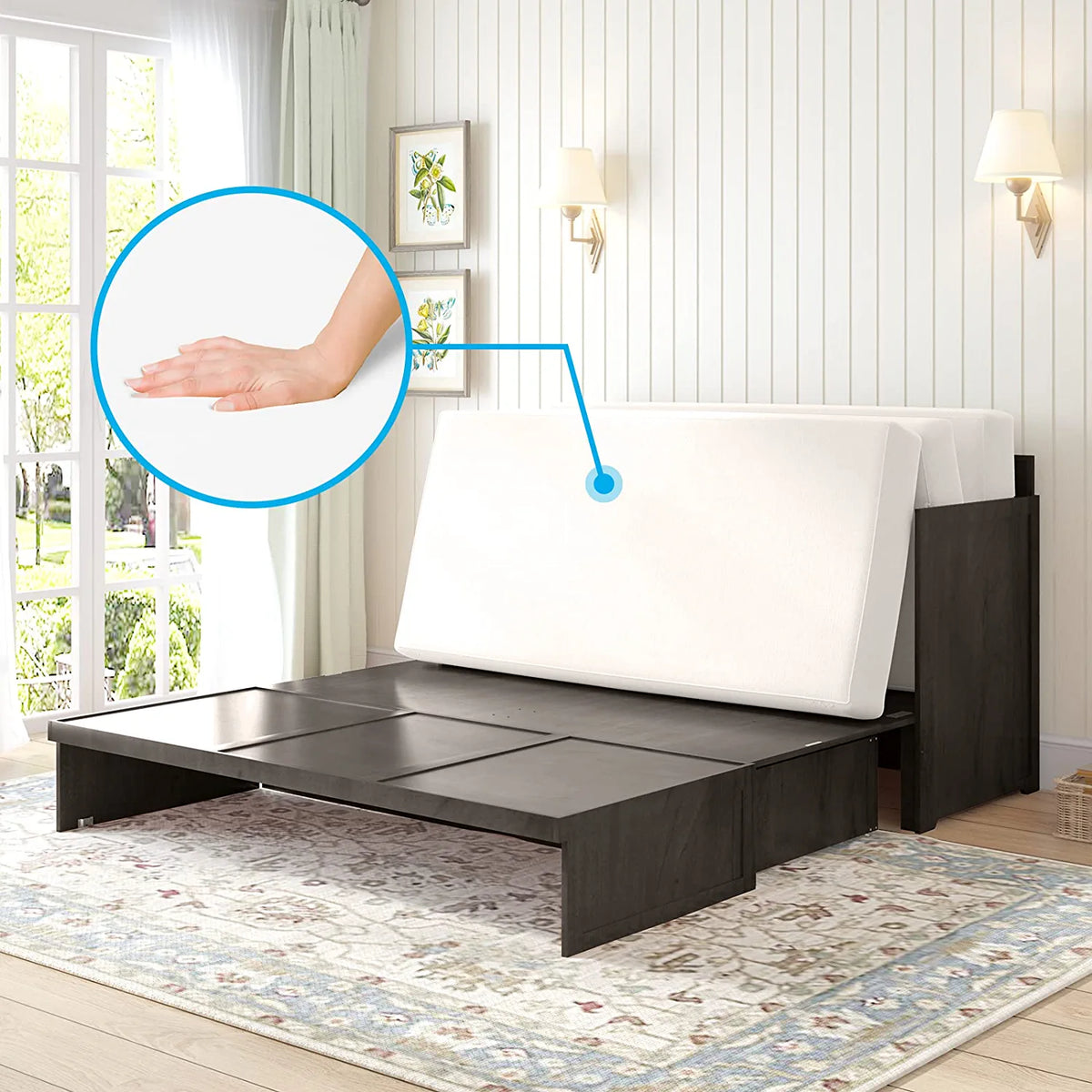 Queen Size Cabinet Bed with USB Charging Station & Folding Foam Mattress I8754