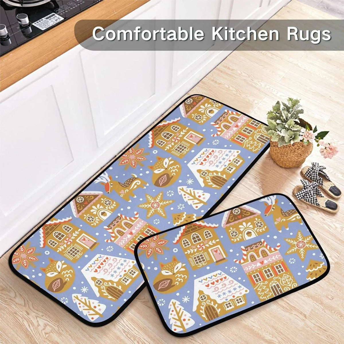 Christmas Cookies Kitchen Mats Set of 2 Non Slip Comfort Mat D3805