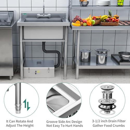 Stainless Steel Freestanding Single Bowl Utility Sink with Workbench N82475