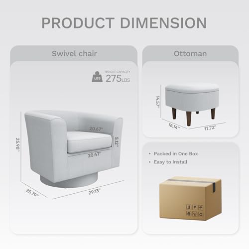 Beige Upholstered Swivel Accent Chair with Ottoman Y917