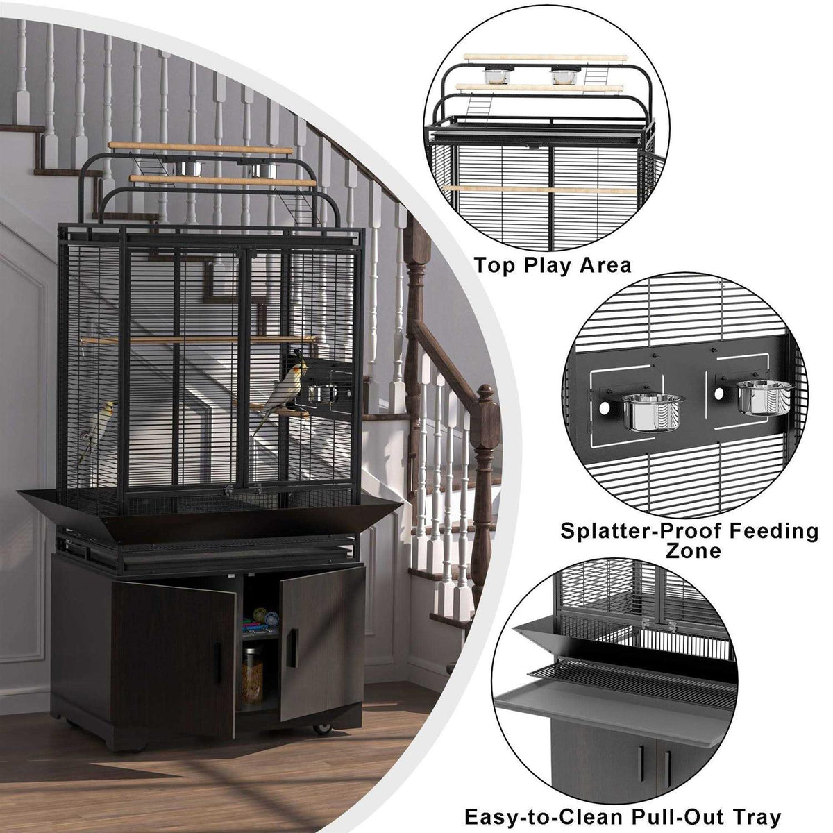 71-Inch Extra Large Bird Cage with Play Top and Rolling Storage Cabinet C88927