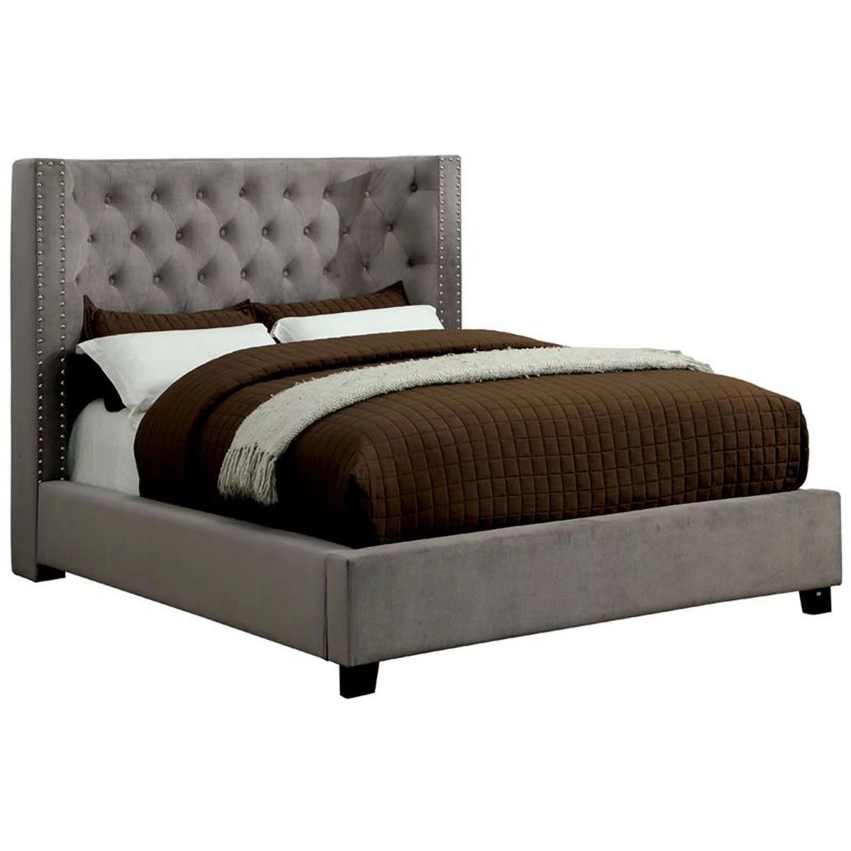Gray Fabric Wingback California King Bed T7303