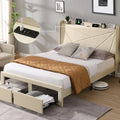 Beige Full Size Bed Frame with 2 Storage Drawers M3065