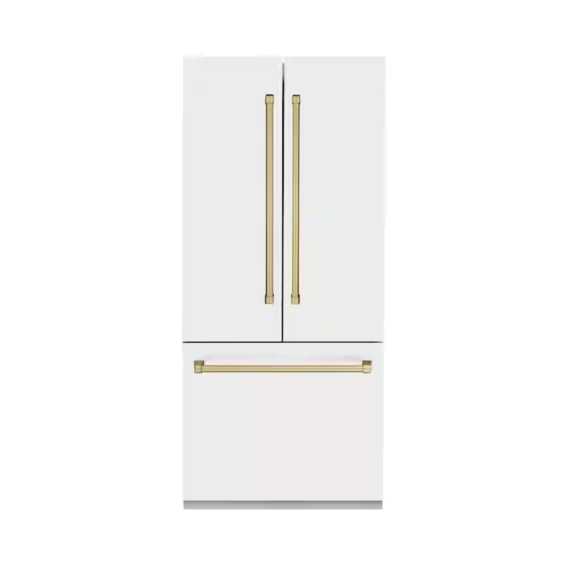 36 in. 3-Door French Door Refrigerator with Champagne Bronze Handles in White Matte Y56464
