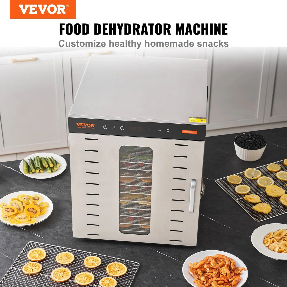 Food Dehydrator Machine, 10 Stainless Steel Trays, 1000W Electric Food Dryer R193323