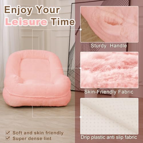 Pink Plush Bean Bag Chair with Armrests W956113