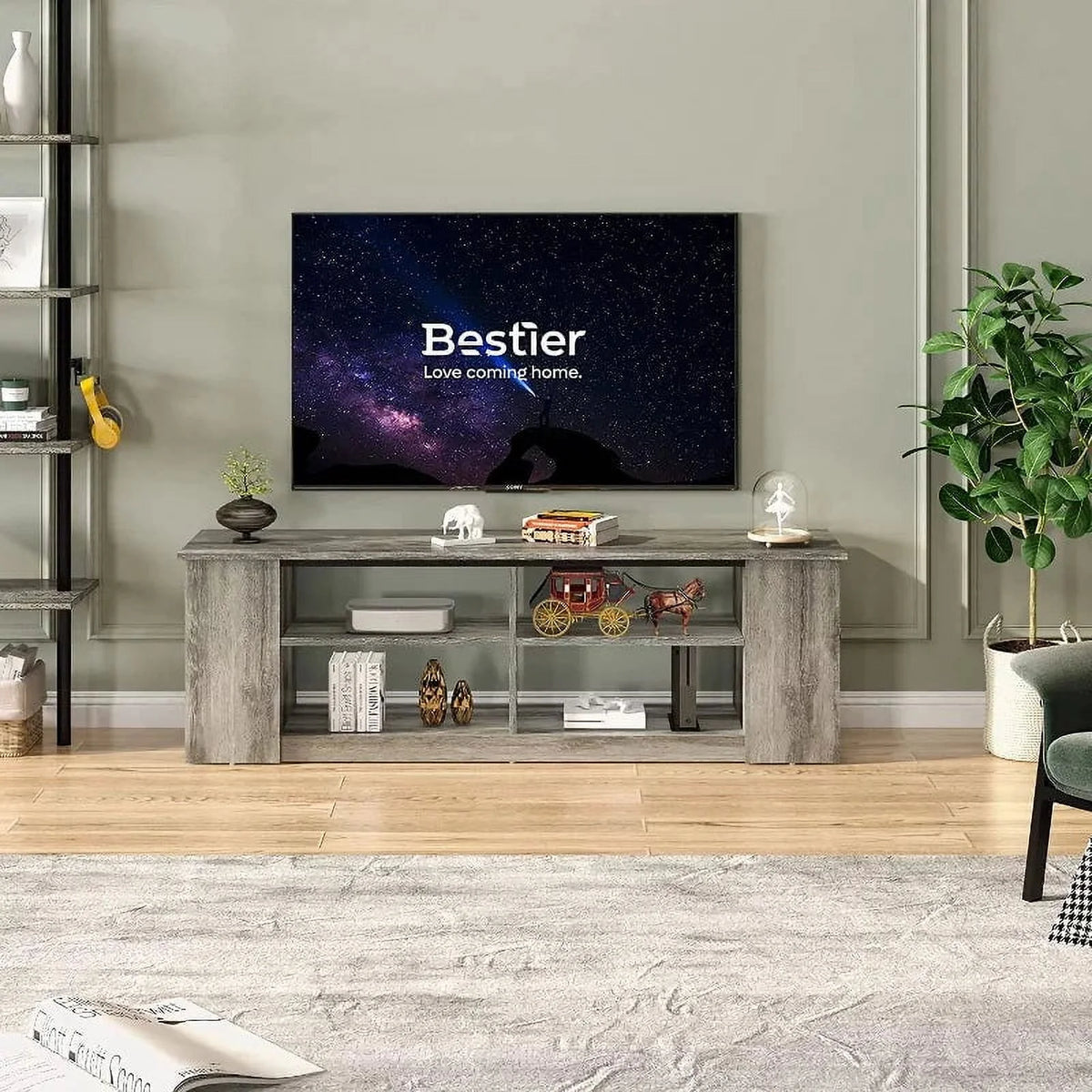 55 inch 3-Tier TV Stand with 8 Adjustable Storage Units Grey M850