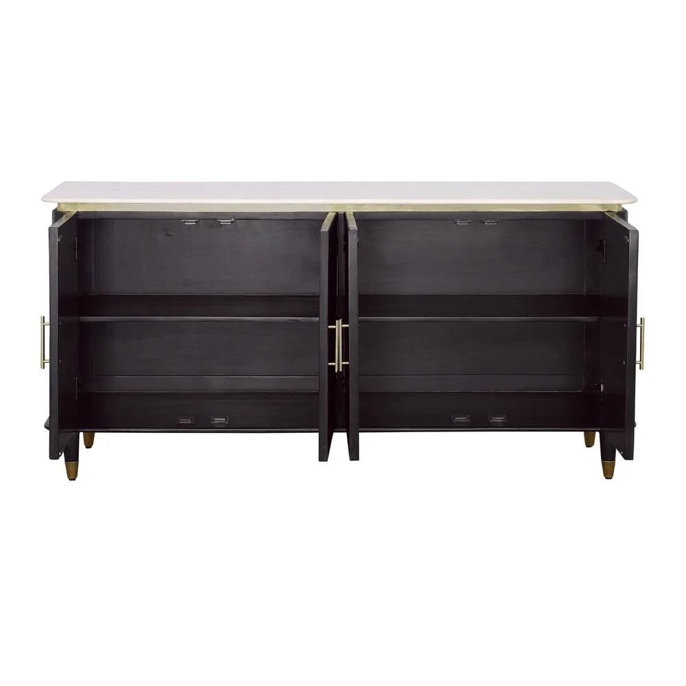 Black & Gold Four Door Credenza with Marble Top J8630
