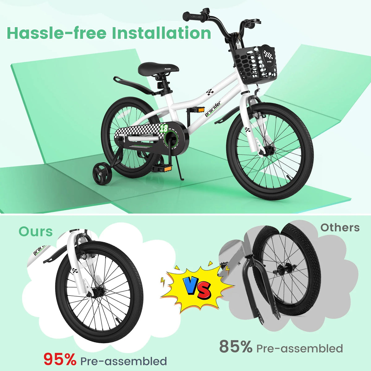 18'' Kid's Bike with Training Wheels & Basket D2661