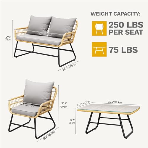 4 Piece Wicker Patio Furniture Set with Removable Cushion D232