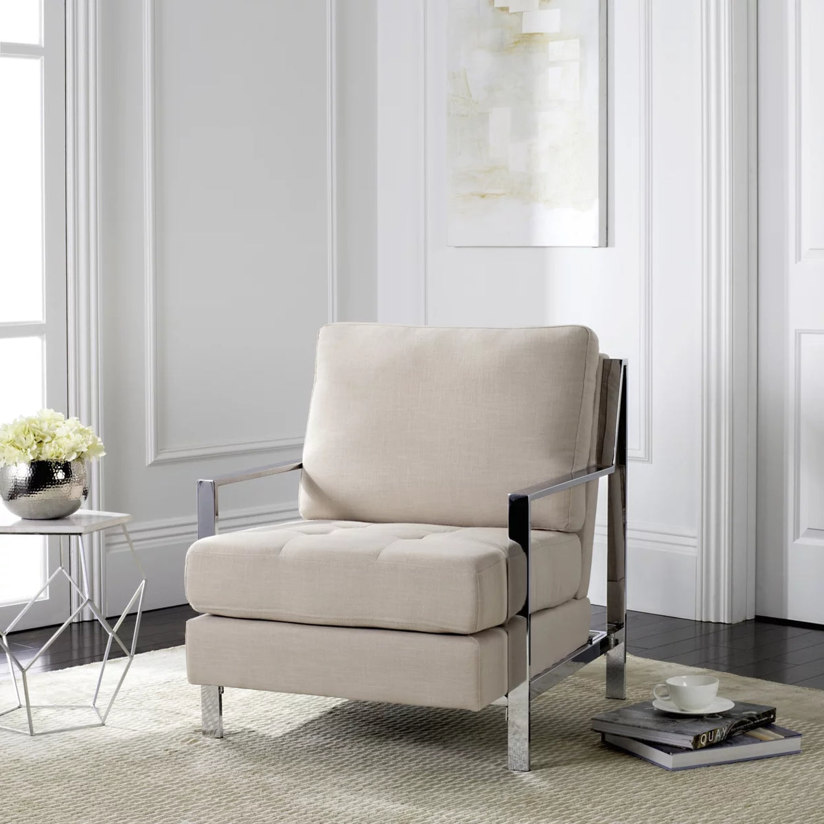 Beige Tufted Linen Accent Chair W442