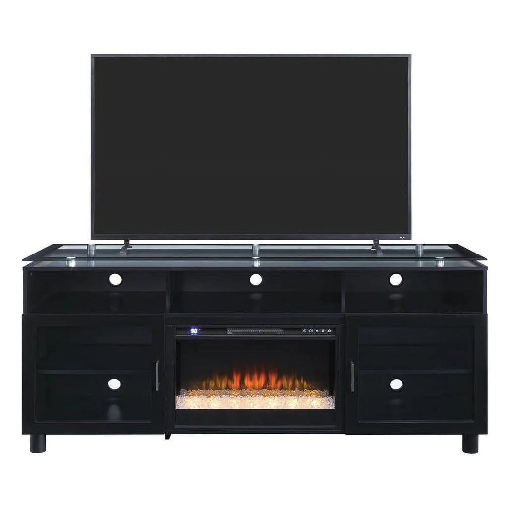 72" Black Engineered Wood TV Stand with Tempered Glass R15181