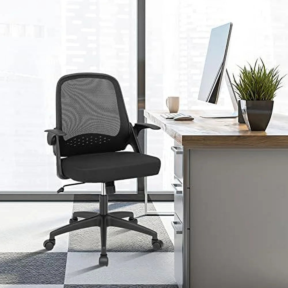 Black Mesh Office Chair with Flip-up Armrest and Lumbar Support S868424