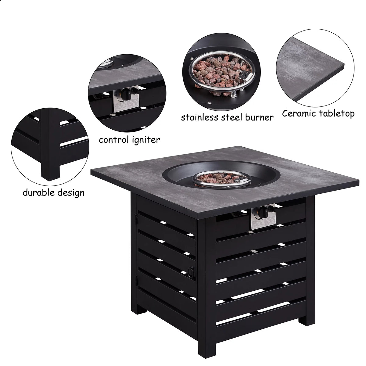 32" Gas Fire Pit Table 50,000 BTU with Waterproof Cover E5120