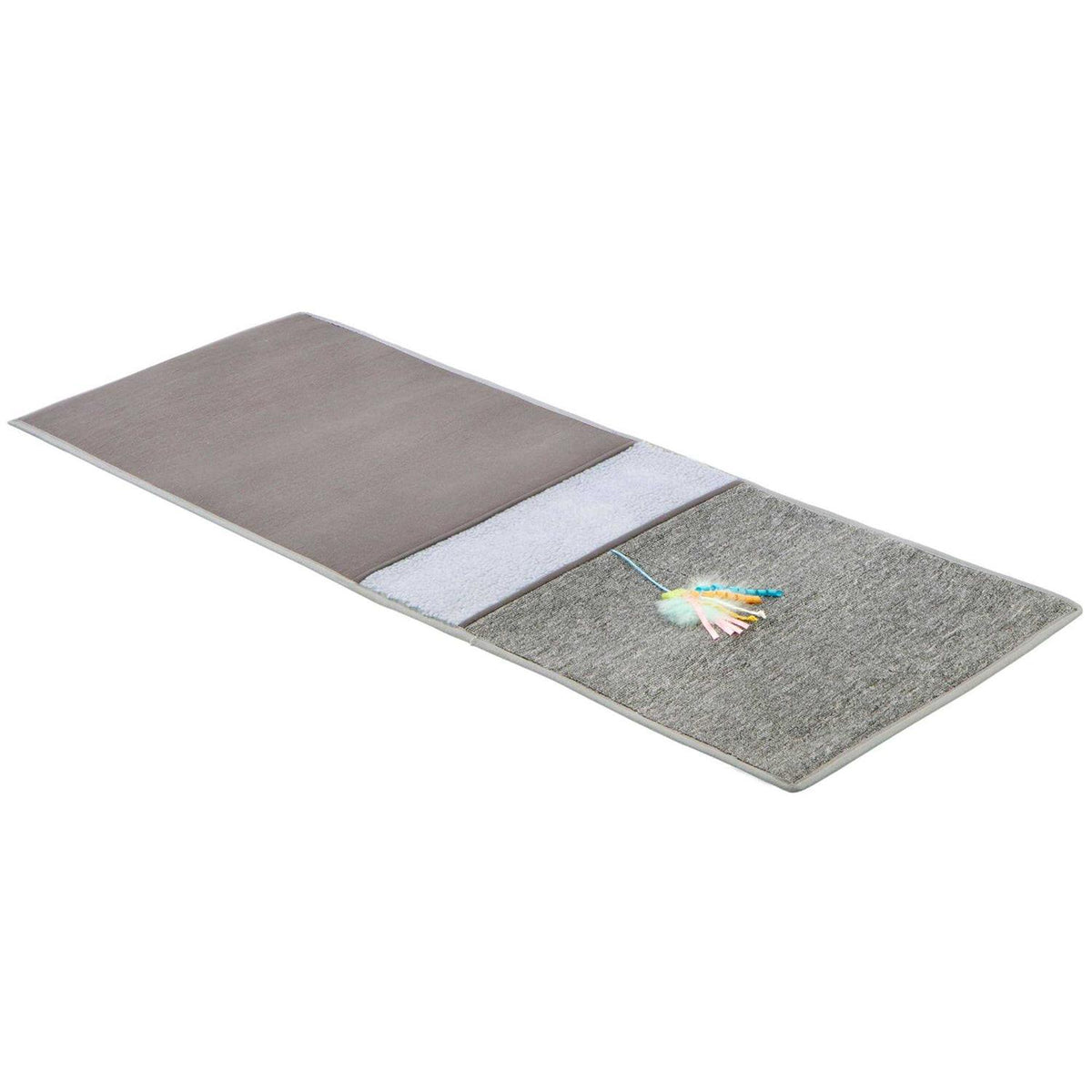 Carpet & Sherpa Cat Scratch Mat with Ribbon Toy H9563
